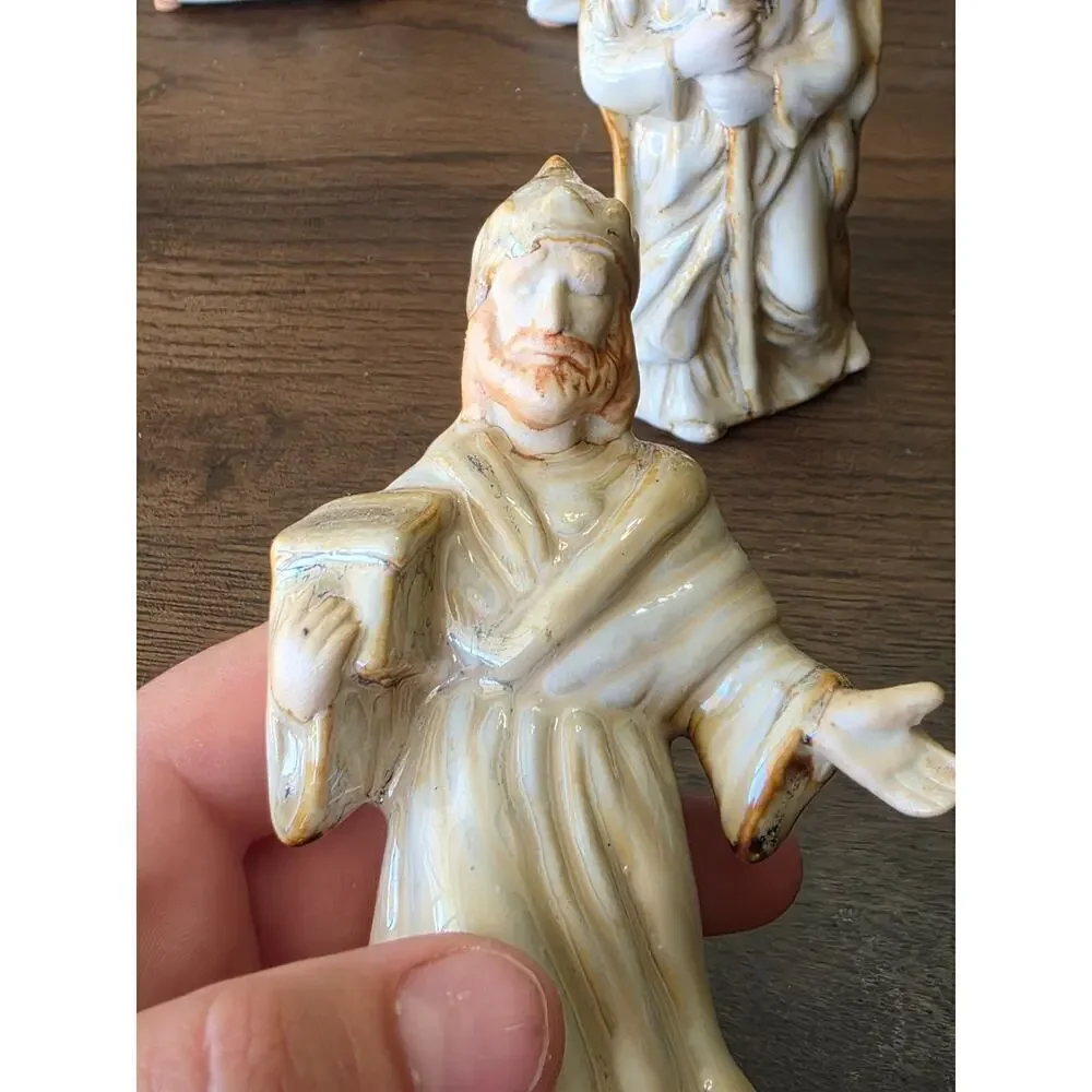 Vintage Nativity Scene Figurines 9-Piece Set Hand-Painted Ceramic Religious Chri